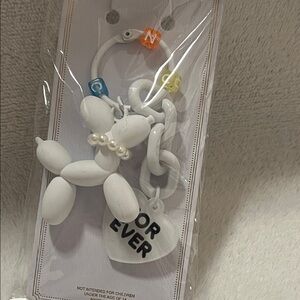 White Balloon Dog Keychain with Heart Charm (D)